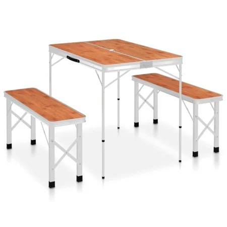 Mesa de camping plegable con 2 bancos aluminio marrón de vidaXL, Mobiliario de camping - Ref: Foro24-48182, Precio: 100,37 €,...