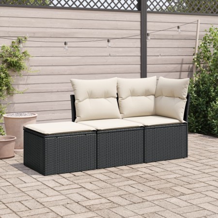 Set de sofás de jardín con cojines 3 pzas ratán sintético negro de , Conjuntos de jardín - Ref: Foro24-3249305, Precio: 178,8...