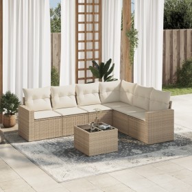 Set sofás de jardín 7 piezas y cojines ratán sintético beige en Conjuntos de jardín | Comprar online en Foru.es