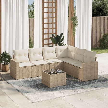 Set sofás de jardín 7 piezas y cojines ratán sintético beige en Conjuntos de jardín | Comprar online en Foru.es