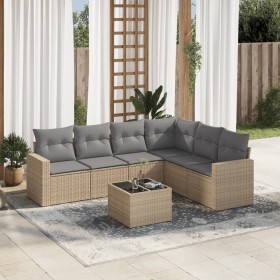 Set sofás de jardín 7 piezas y cojines ratán sintético beige en Conjuntos de jardín | Comprar online en Foru.es
