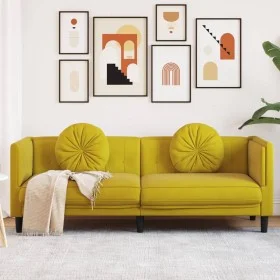 Sofá con cojines 3 plazas terciopelo amarillo de , Sofás - Ref: Foro24-372648, Precio: 248,13 €, Descuento: %