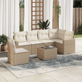Set sofás de jardín 7 piezas y cojines ratán sintético beige en Conjuntos de jardín | Comprar online en Foru.es