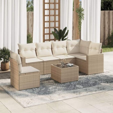 Set sofás de jardín 7 piezas y cojines ratán sintético beige en Conjuntos de jardín | Comprar online en Foru.es