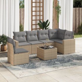 Set sofás de jardín 7 piezas y cojines ratán sintético beige en Conjuntos de jardín | Comprar online en Foru.es