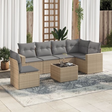 Set sofás de jardín 7 piezas y cojines ratán sintético beige en Conjuntos de jardín | Comprar online en Foru.es