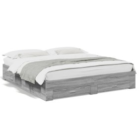 Cama con cajones madera ingeniería gris Sonoma 200x200 cm de , Camas y somieres - Ref: Foro24-3280361, Precio: 207,09 €, Desc...