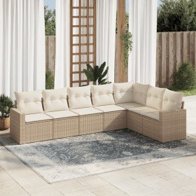 Set sofás de jardín 7 piezas y cojines ratán sintético beige en Conjuntos de jardín | Comprar online en Foru.es