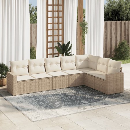 Set sofás de jardín 7 piezas y cojines ratán sintético beige en Conjuntos de jardín | Comprar online en Foru.es