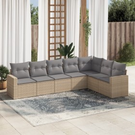 Set sofás de jardín 7 piezas y cojines ratán sintético beige en Conjuntos de jardín | Comprar online en Foru.es