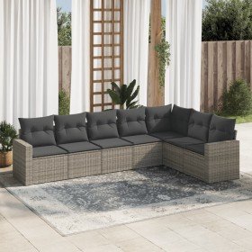 Set de sofás de jardín 7 piezas con cojines ratán PE gris en Conjuntos de jardín | Comprar online en Foru.es