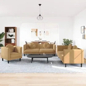 Dreiteilige Sofagarnitur aus braunem Samt mit Kissen von , Sofas - Ref: Foro24-3209256, Preis: 753,31 €, Rabatt: %