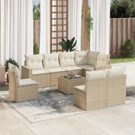 Set de sofás de jardín 9 pzas con cojines ratán sintético beige en Conjuntos de jardín | Comprar online en Foru.es