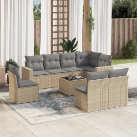 Set de sofás de jardín 9 pzas con cojines ratán sintético beige en Conjuntos de jardín | Comprar online en Foru.es