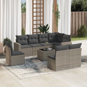 Set de muebles de jardín 9 pzas y cojines ratán sintético gris en Conjuntos de jardín | Comprar online en Foru.es