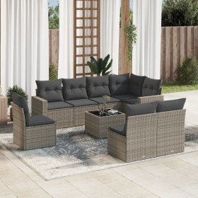 Set de muebles de jardín 9 pzas y cojines ratán sintético gris en Conjuntos de jardín | Comprar online en Foru.es