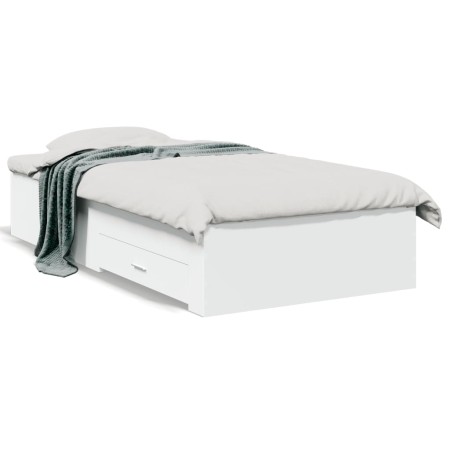 Cama con cajones madera de ingeniería blanco 100x200 cm de , Camas y somieres - Ref: Foro24-3280419, Precio: 117,59 €, Descue...