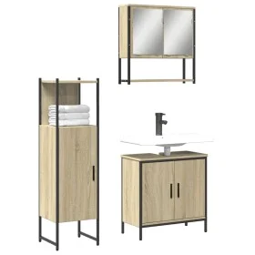 Set de muebles de baño 3 pzas madera contrachapada roble Sonoma de , Muebles de baño - Ref: Foro24-3214701, Precio: 181,54 €,...