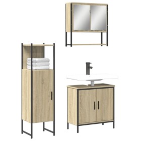 Set de muebles de baño 3 pzas madera contrachapada roble Sonoma de , Muebles de baño - Ref: Foro24-3214701, Precio: 193,76 €,...