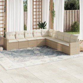 Set de sofás de jardín 9 pzas con cojines ratán sintético beige en Conjuntos de jardín | Comprar online en Foru.es