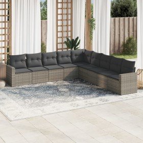 Set de muebles de jardín 9 pzas y cojines ratán sintético gris en Conjuntos de jardín | Comprar online en Foru.es
