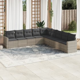 Set muebles jardín 9 pzas y cojines ratán sintético gris claro en Conjuntos de jardín | Comprar online en Foru.es