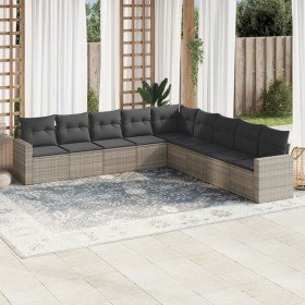 Set muebles jardín 9 pzas y cojines ratán sintético gris claro en Conjuntos de jardín | Comprar online en Foru.es