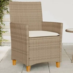 Sillas de jardín con cojín 2 uds ratán PE beige y madera acacia de , Sillas de jardín - Ref: Foro24-368719, Precio: 201,55 €,...