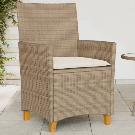 Sillas de jardín con cojín 2 uds ratán PE beige y madera acacia de , Sillas de jardín - Ref: Foro24-368719, Precio: 205,51 €,...