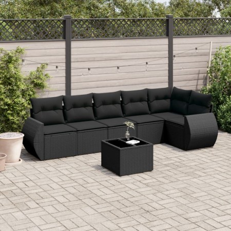 Set de comedor de jardín 7 pzas y cojines ratán sintético negro de , Conjuntos de jardín - Ref: Foro24-3253732, Precio: 465,3...