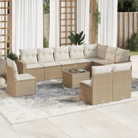 Set de sofás de jardín 11pzas con cojines ratán sintético beige en Conjuntos de jardín | Comprar online en Foru.es