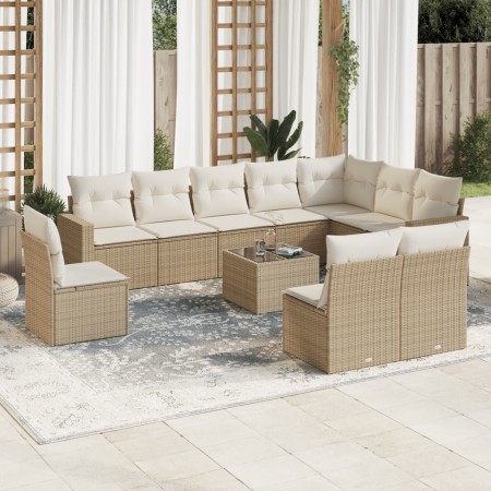 Set de sofás de jardín 11pzas con cojines ratán sintético beige en Conjuntos de jardín | Comprar online en Foru.es