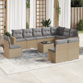 Set de sofás de jardín 11pzas con cojines ratán sintético beige en Conjuntos de jardín | Comprar online en Foru.es