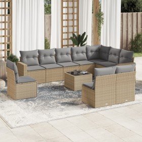 Set de sofás de jardín 11pzas con cojines ratán sintético beige en Conjuntos de jardín | Comprar online en Foru.es
