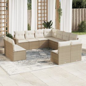 Set de sofás de jardín 11pzas con cojines ratán sintético beige en Conjuntos de jardín | Comprar online en Foru.es