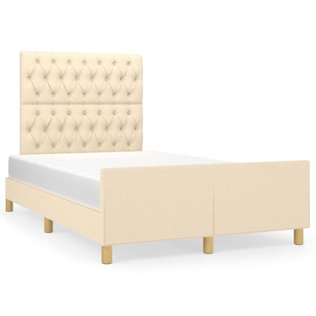 Estructura de cama con cabecero tela crema 120x190 cm de , Camas y somieres - Ref: Foro24-3270539, Precio: 195,03 €, Descuent...