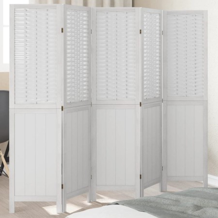 Biombo separador de 5 paneles madera maciza Paulownia blanco de , Divisores de ambientes - Ref: Foro24-358725, Precio: 131,36...