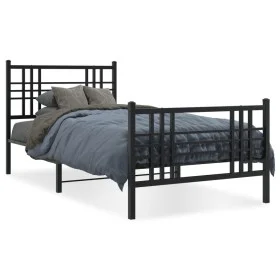 Estructura de cama con cabecero y estribo metal negro 100x190cm de , Camas y somieres - Ref: Foro24-376336, Precio: 85,37 €, ...