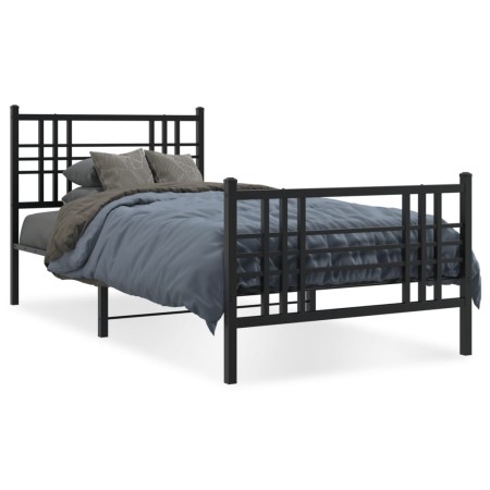 Estructura de cama con cabecero y estribo metal negro 100x190cm de , Camas y somieres - Ref: Foro24-376336, Precio: 86,79 €, ...