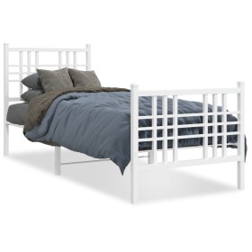 Estructura cama metal con cabecero y pie cama blanca 75x190 cm de , Camas y somieres - Ref: Foro24-376381, Precio: 65,67 €, D...