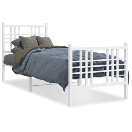 Estructura cama metal con cabecero y pie cama blanca 75x190 cm de , Camas y somieres - Ref: Foro24-376381, Precio: 65,67 €, D...