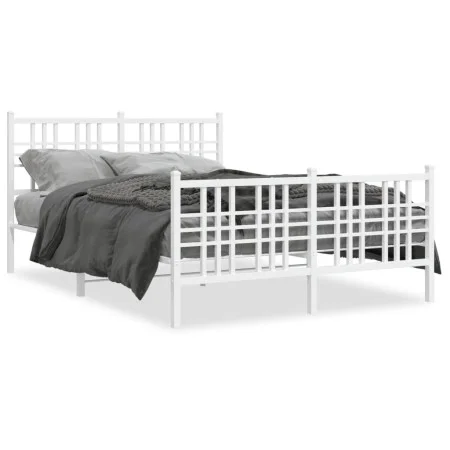 Metal bed frame with headboard and white footboard 120x190 cm by , Beds and slatted bases - Ref: Foro24-376388, Price: 100,15...