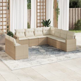 Set de sofás de jardín 9 pzas con cojines ratán sintético beige en Conjuntos de jardín | Comprar online en Foru.es