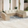 Set de sofás de jardín 9 pzas con cojines ratán sintético beige en Conjuntos de jardín | Comprar online en Foru.es