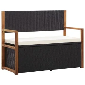 Banco de almacenaje ratán sintético madera acacia negro 115 cm de vidaXL, Bancos de jardín - Ref: Foro24-46010, Precio: 184,3...