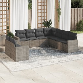 Set de muebles de jardín 9 pzas y cojines ratán sintético gris en Conjuntos de jardín | Comprar online en Foru.es