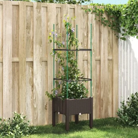 Jardinera con enrejado PP marrón 40x40x142,5 cm de , Maceteros y jardineras - Ref: Foro24-367950, Precio: 31,99 €, Descuento: %