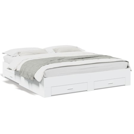 Estructura cama con cajones madera ingeniería blanca 200x200 cm de , Camas y somieres - Ref: Foro24-3280356, Precio: 243,72 €...