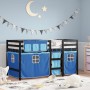 Cama alta para niños con cortinas madera pino azul 90x200 cm de , Camas y somieres - Ref: Foro24-3283824, Precio: 193,16 €, D...