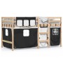 Cama alta niños con cortinas madera pino blanco negro 90x190 cm de , Camas y somieres - Ref: Foro24-3283826, Precio: 169,76 €...